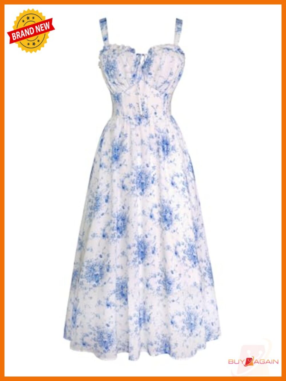 Floral Corset Maxi Dress Adjustable Straps Square Neck Lace-Up A-Line